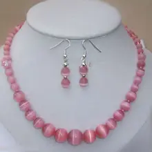 Для женщин подарок ювелирные изделия WGP Кристалл слово День Святого Валентина слово тонкой Vivid 6-14 мм мексиканской розовый кошачий глаз цепочки и ожерелья 1"+ серьги