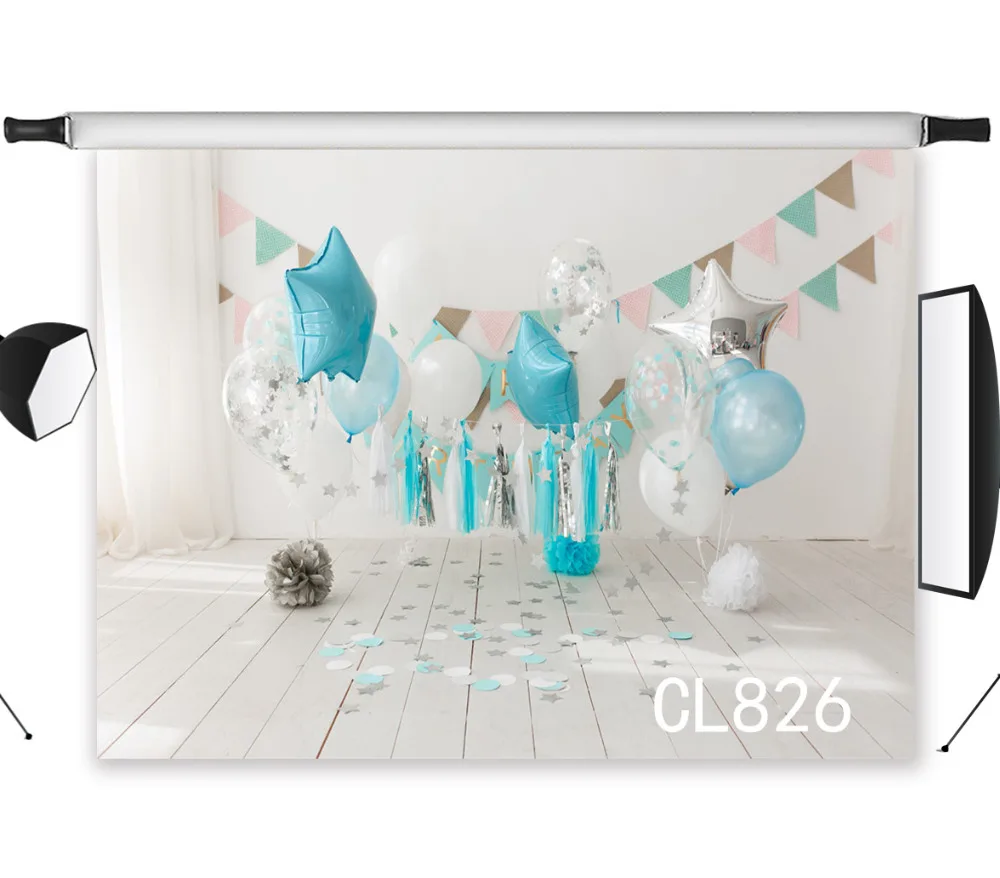 

LB Polyester & Vinyl Elegant Color Balloons Triangle Small Bunting Kids Party Backgrounds For Photo Studio Photography Backdrops