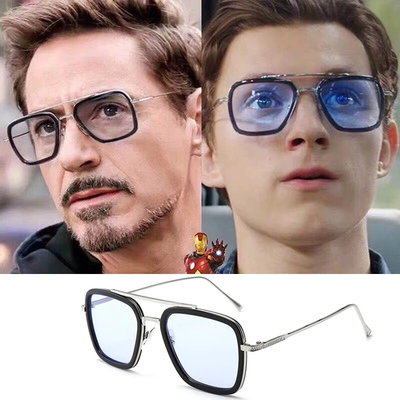 

Tony Stark Sunglasses Men Avengers Iron Man Square Sunglasses Retro Gradient Spider Man Edith Glasses Robert Downey Sunglasses