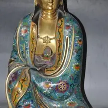 S6479 2" Китай перегородчатой эмали Бронзовый 24 К Золотой свинка Kwanyin бодхисаттвы статуя Будды