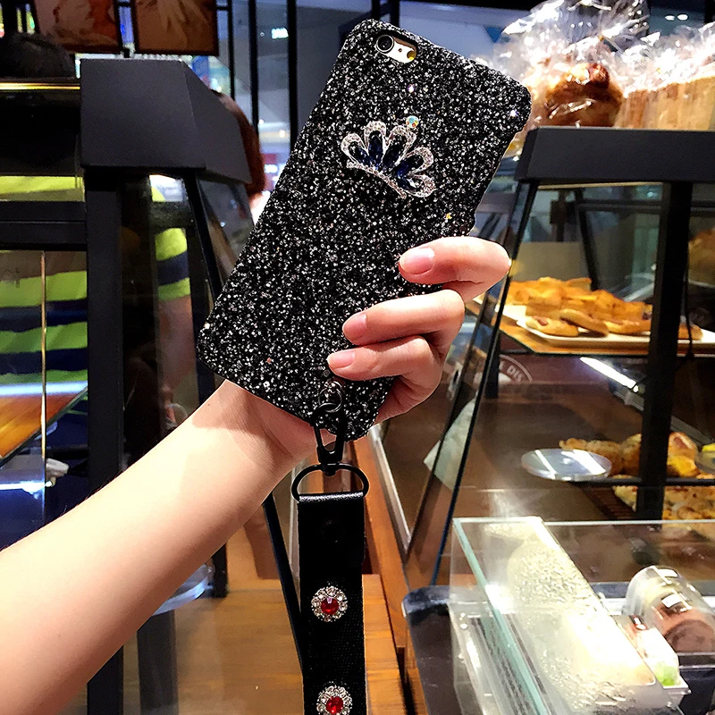 Aoweziic For iphone X XS MAX XR tide brand mobile phone shell powder 7 8 6S 6plus flash lanyard female mobile phone set