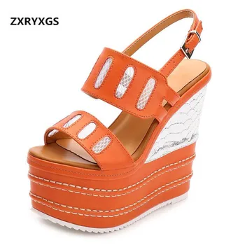 

Hot 2019 New Summer Fashion Sexy Mesh Women Sandals Non-slip Comfortable Breathable Wedges Shoes Woman Super High Heels 16 cm