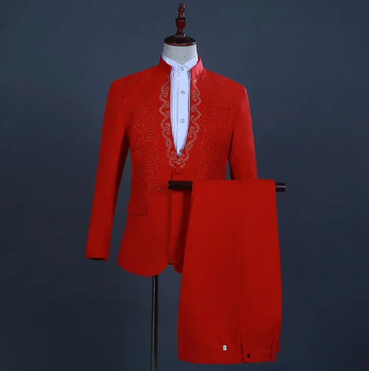 men suit set with pants mens wedding suits new arrival Hot flower hot drilling stand collar formal dress men's groom suit men suit set with pants mens wedding suits new arrival Hot flower hot drilling stand collar formal dress men's groom suit