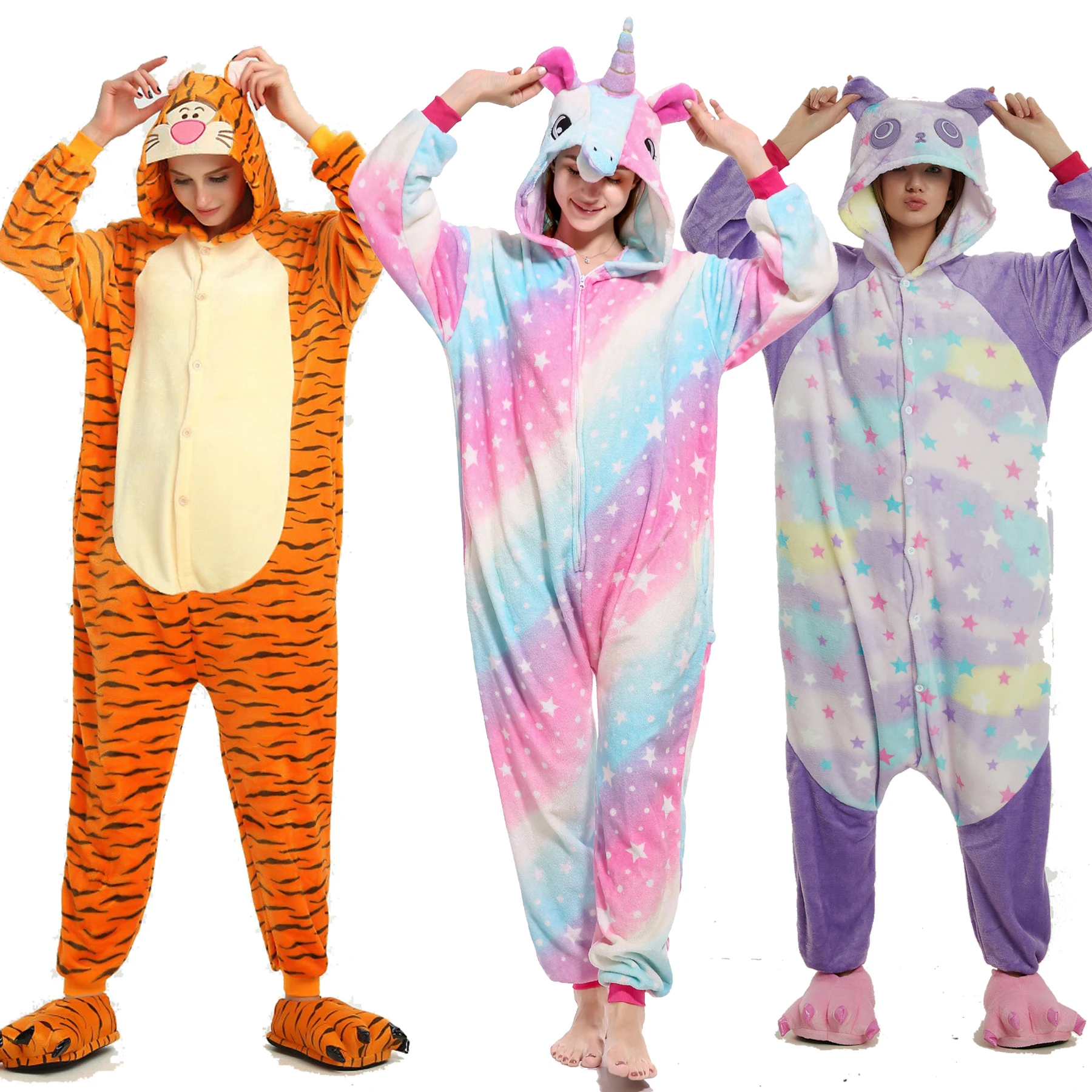 

Winter Animal Pajamas Stitch unicornio Sleepwear Galaxy Tianma Sets Kigurumi Women Men Unisex Adult Flannel tiger Nightie S - XL