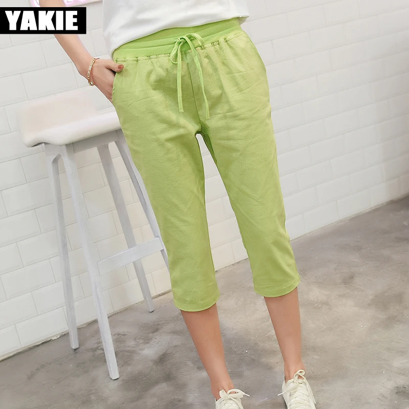 

2017 Linen Pants Summer Women Calf Length Harem Pants Colorful Casual Elastic Waist Pants Capris Trousers Plus Size 4XL 5XL