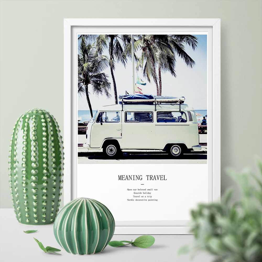 

A Hd Printed Wall Picture Vw Camper Blue Bus Wall Art Canvas Painting Palm Tree Art Print Poster Home Decor No Frame