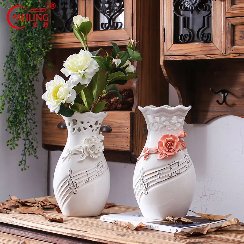 

Unique Hollow Music Notes Flower Vases Handmade Big Tall Ceramic Vase Filler Tabletop Room Accessories Home Decoration Modern