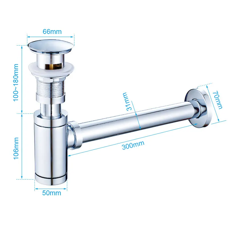 Bathroom Basin Bottle Trap Pop Up Drain Stopper with Overflow Sink Drain Kit Siphon Waste P-TRAP Chrome