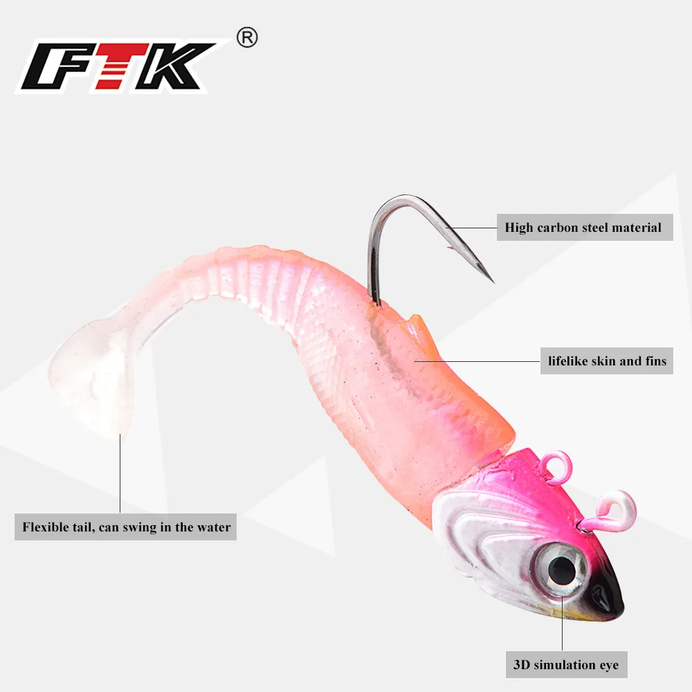 

FTK Black Minnow Soft Lure 30g 40g 50g Jig Head 9cm Soft Bait Ultimate Inshore Fish Bait and Boat Fishing Lure for Code Seabass