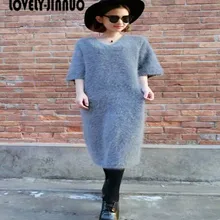 Плюшевый женский норковый кашемировый свитер длинное платье Женский кашемировый свитер с v-образным вырезом три четверти рукав JN252