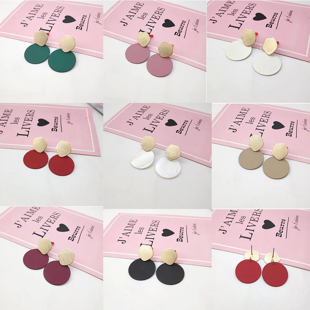 Fashion Round Shell Pendant Earrings drop earrings for women Gold Silver Geometric Earrings Punk Glamour Jewelry Earrings 2018