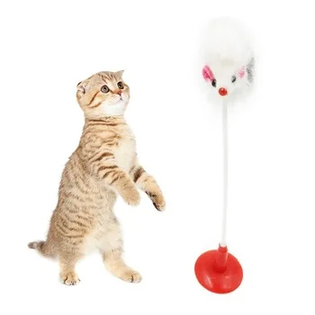 1 PC Feather False Mouse Bottom Sucker Funny Pet Cat Toys Cat Kitten Playing Toys Pet Seat Scratch Toy