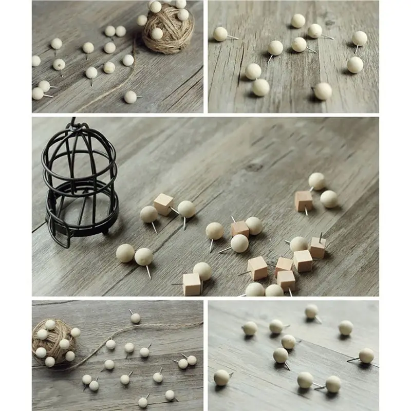 139 Pieces Wood Push Pins,Combine Octagon I-Shape Round Square Wooden Thumb Tacks Decorative for Cork Boards Map Photos Posters