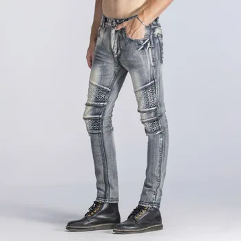 

New Men Printed zipper decoration Slim Fit Stretchy White Light Blue Jeans Comfy Cotton Skinny Jeans Hip Hop Denim Pants