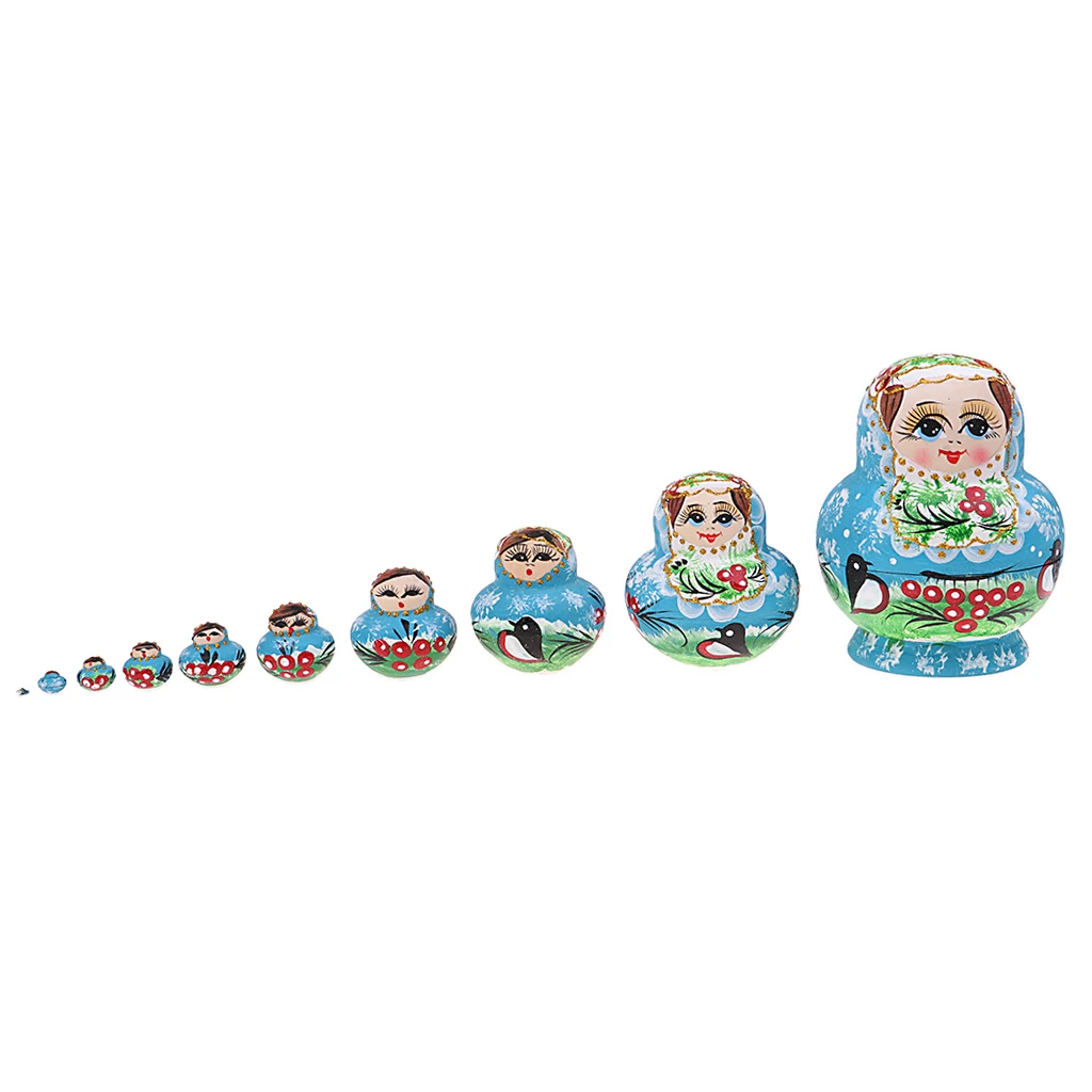Girl Russian Nesting Doll Babushka Matryoshka Stacking Dolls Set 10 Pieces Blue Xmas Gift Christmas Decorations