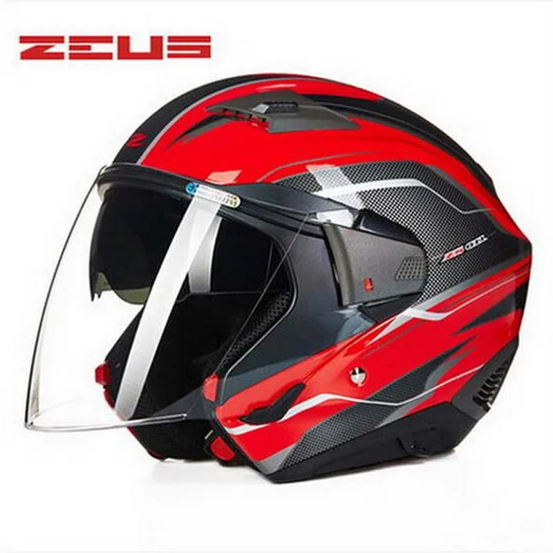 Новая мода ZEUS двойной объектив мотоциклетный шлем, закрывающий половину лица мужские/женские мотоциклетные шлемы четыре сезона шлемы ZS-611E - Цвет: Red TT3 silver