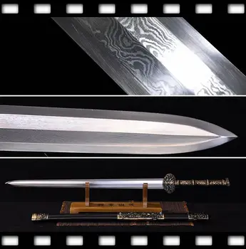 

High Quallty Full Tang 8 Side Folded Pattern Steel Hand Grinding Sharp Chinese Sword Ebony Wood Saya Han JIAN