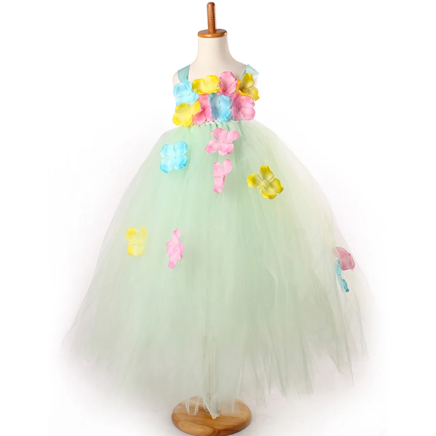 Handmade Flower Fairy Girls Tutu Dress Mint Green Princess Kids Flower Dresses Children Wedding Prom Party Photo Clothing (7)