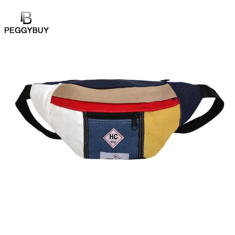 2019 модная сумка на пояс унисекс Fanny Pack пара холст дамы ремень сумки лоскутное хип хоп пакет деньги телефон груди мешок bolso Mujer