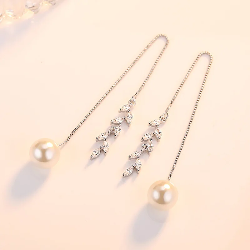 white gold color women pearls dangle earrings (1)