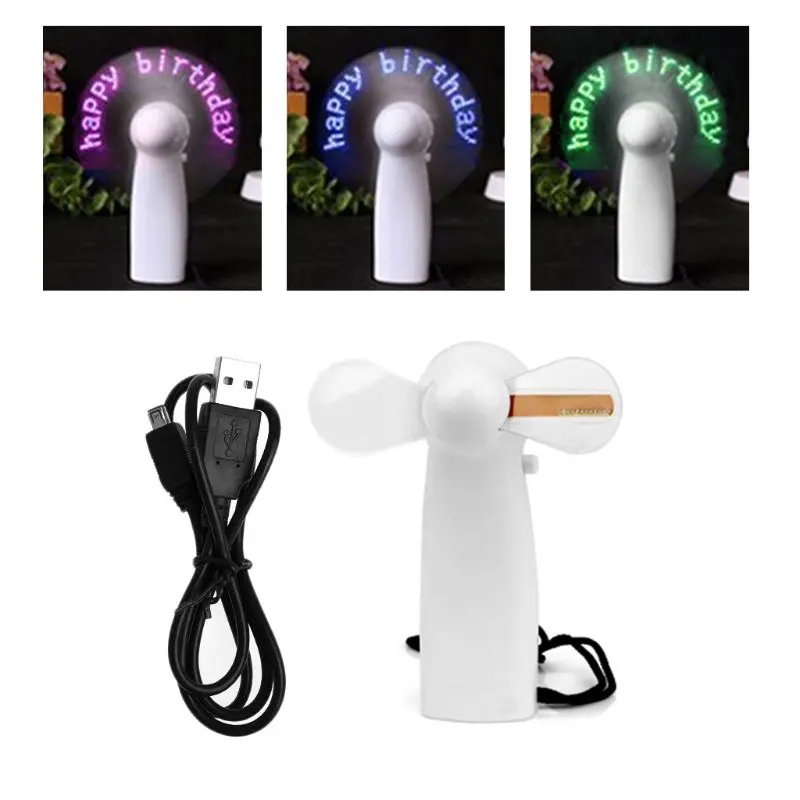 

Portable Handheld Cooling Fan Colorful LED Mini Light Battery Power With Strap