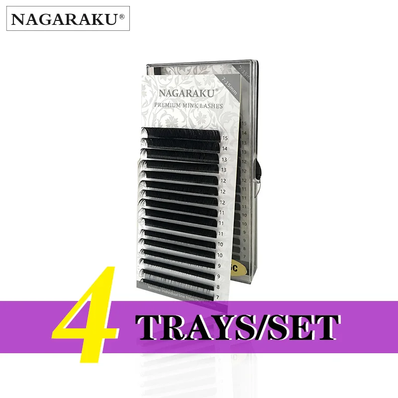 

NAGARAKU 4 Trays/set J B C D Curl Length 7-15mm Mixed In One Tray Eyelash Extensions Individual Faux Mink Eyelash Lashes