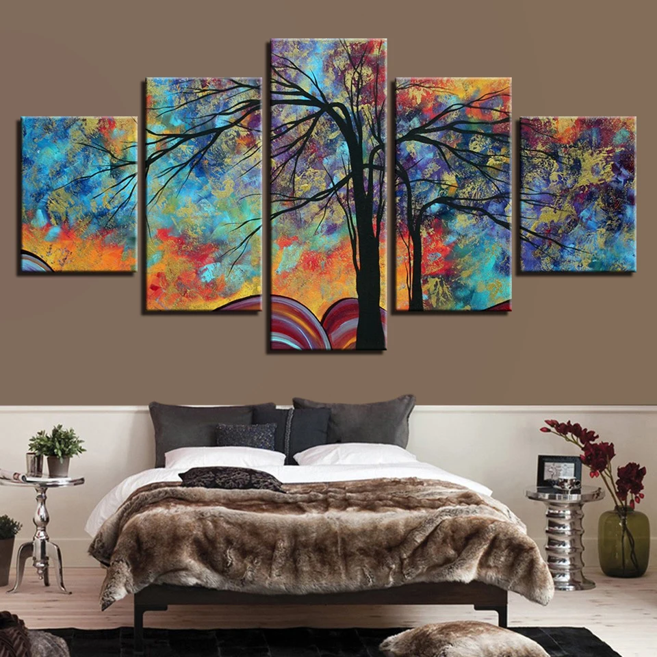 

Canvas Painting HD Prints Home Decor 5 Pieces Bedside Background Wall Art Tree Modular Pictures Artwork Abstract Poster Frame