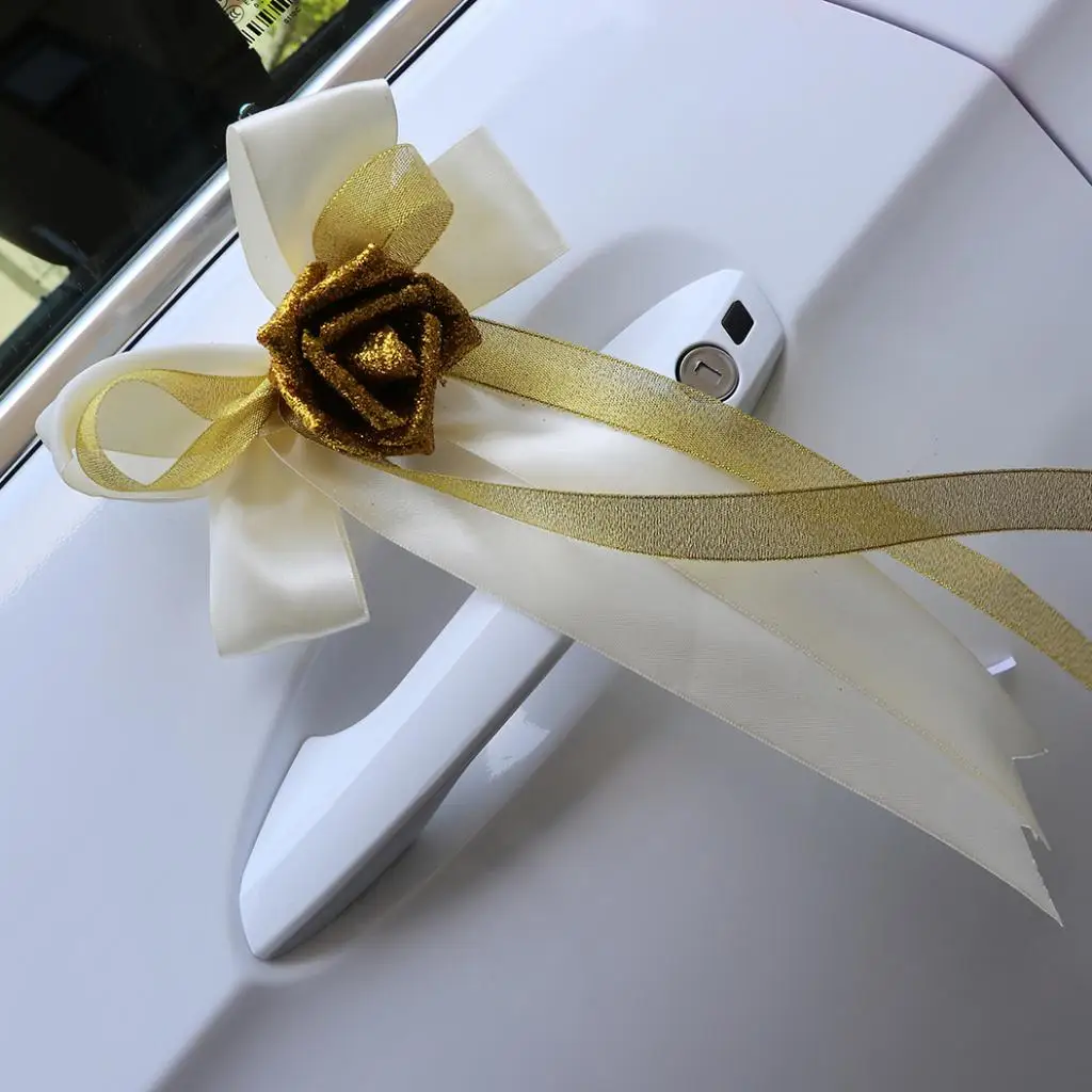 Wedding Car Decorations Kit Limousine Silk Flower Ribbon and Bow DIY Decor for Wedding Bridal Car Ornament