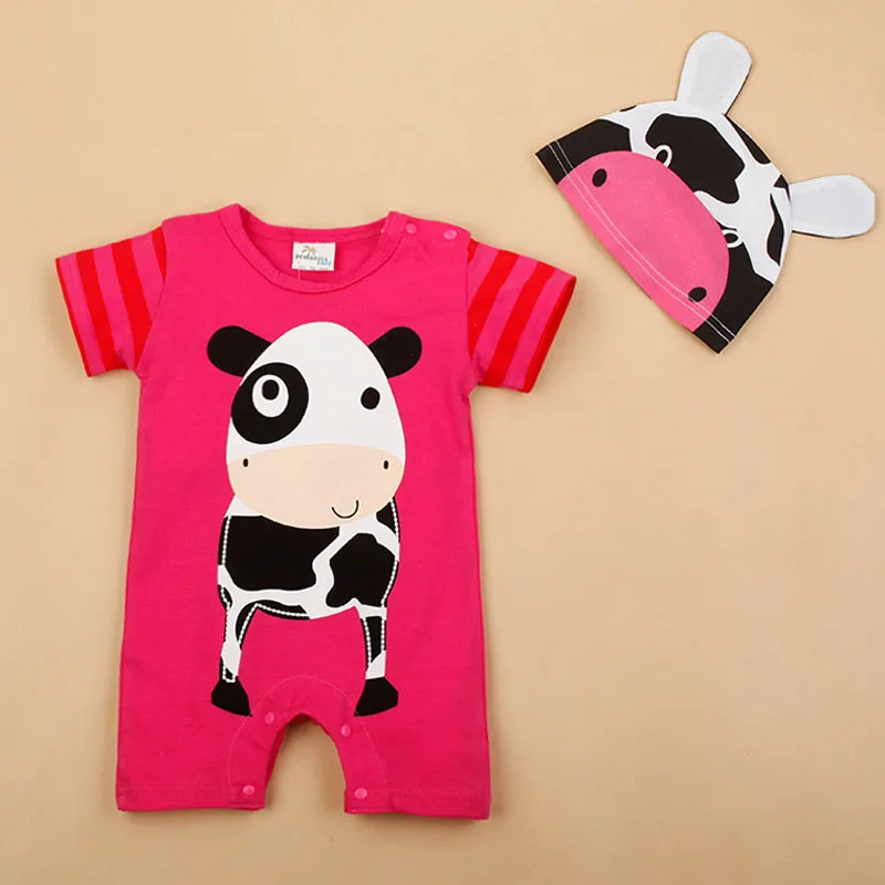 Одежда для новорожденных Детский комбинезон с изображением животных+ шапка, комплект одежды для маленьких девочек, хлопковый Детский костюм с принтом панды, Комбинезоны для маленьких мальчиков