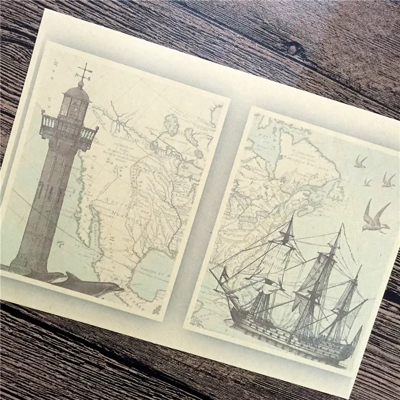 

hot sale RMJ-043 retro kraft paper "Boats and lighthouse" wall stickers home decor living room poster sticker for kids 42x30 cm