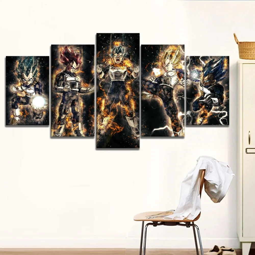 

5 Panel Animation Painting For Modern Children Room Wall Decor Super Cool Saiyan Poster Canvas Print Type Dragon Ball Picture