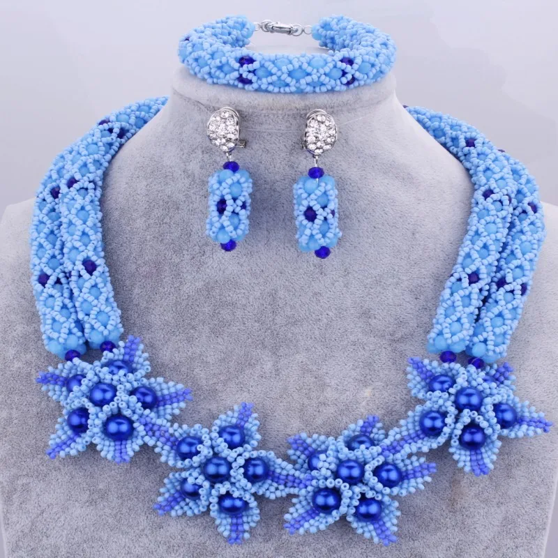 

4UJewelry Dubai Wedding Jewelry Sets For Brides Crystal Sea Blue Flowers Ladies Jewellery Sets Nigerian Beads Free Shipping 2018