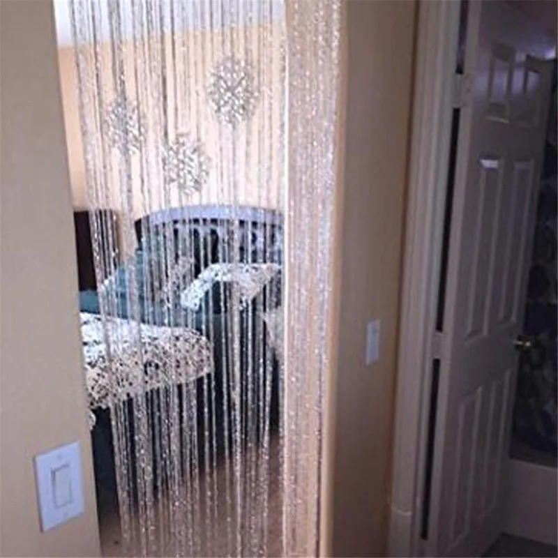 Silver Blinds Door Curtain Width 1Mx2M Curtain Bring Silver Wire Encryption A Living Room Partition Decoration JWK