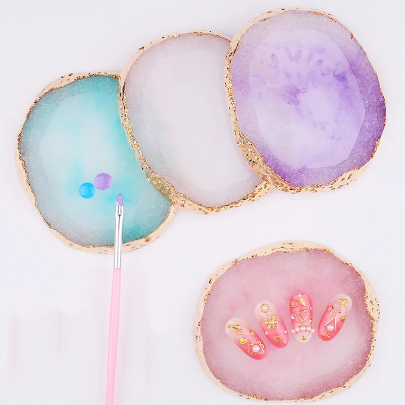

12 Styles Natural Resin Agate Nail Color Paint Palette Holder Drawing Gel Polish Nail Art Palette For Diy Nail Color Display