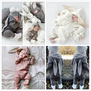 

Baby Clothing Rompers Babies Big Bunny Hooded Zip baby girl romper Boy Four Seasons Wear Grey Harleys Baby jumpsuit clothes
