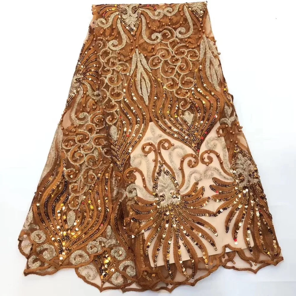 

High Quality African tulle Lace Fabric Embdroidery French Nigerian beads Wedding Lace Fabric For 5Yards