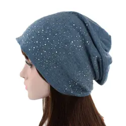 Повседневное 2018 вязаная шапка Для женщин зимние Шапки для дам вязать шапочки Skullies Женская мода Rhinestone хлопковая шапка для Для женщин X3