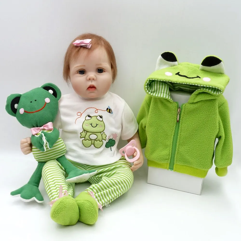 

NPK Collection Lifelike Newborn baby doll Kits Unisex Gifts with Innocent Blue eyes Dazzling Frog Overcoat Cloth Soft Body 22''