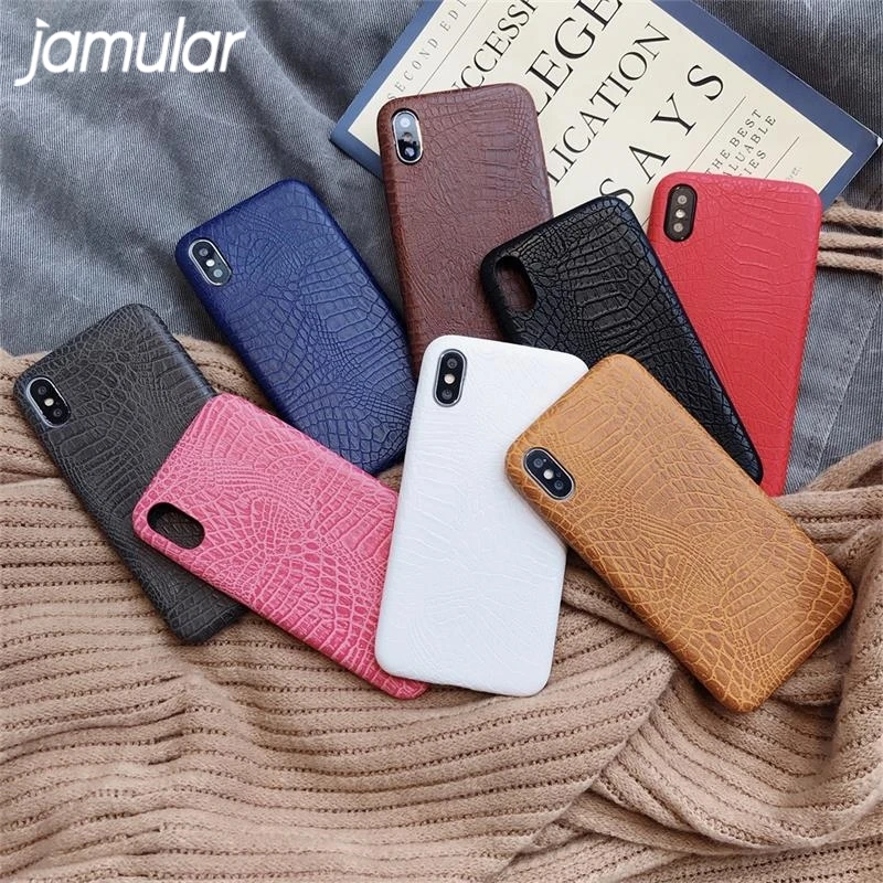 

JAMULAR Luxury Crocodile pattern PU leather phone cases For iPhone 7 8 Plus 6 Plus X XS XS MAX XR 5 5S ultra slim Back Cover