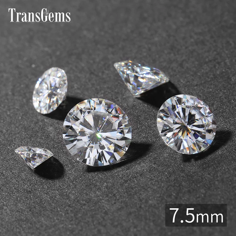 

TransGems 7.5mm 1.5 Carat GH Color Certified Lab Grown Moissanite Diamond Loose Bead Test Positive As Real Diamond Gemstone