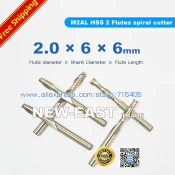

2*6*6*60 Shank 6mm Flute diameter 2.0mm 2 Flutes Cutter M2AL HSS 2 Flutes spiral cutter End Mill Cutter