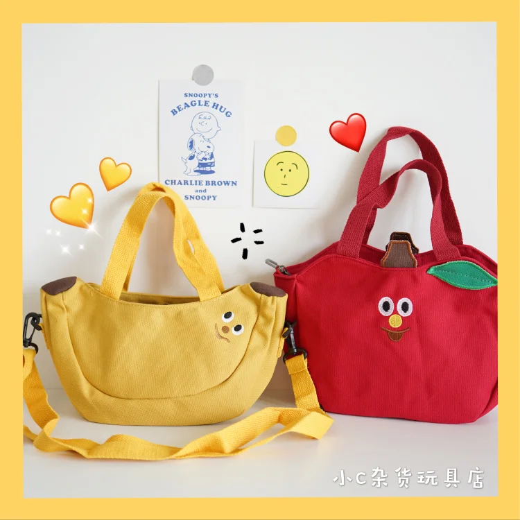 Bonito dos Desenhos Bolsa de Ombro Bolsa de Frutas Bolsas de Pelúcia para Meninas Animados Banana Maçã Bordado Lona Senhoras Crossbody Mensageiro 3 Online shopping