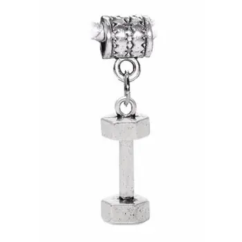 

100pcs Zinc Alloy Hand Weight Dumbbell Gym Workout Lifting Pendants Charms for European Bracelet 37 mm x 10 mm A12329