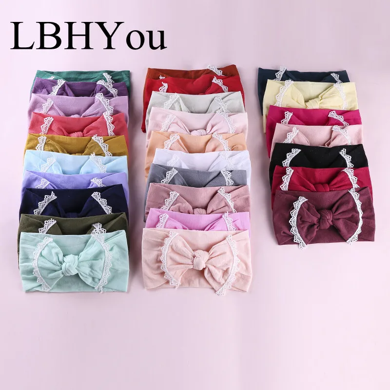 

1pcs Knot Bows Lace Trim Nylon Headbands,Fashion Baby Girls Stretchy Handtie Wide Nylon Hairbands,Infants Toddler Hair Accessory