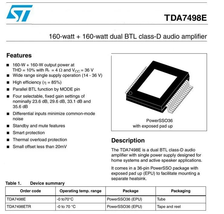 160WX2 Class D Digital Power Amplifier TDA7498E TDA7498 Board Dual Channel Home Audio Stereo Amplifier