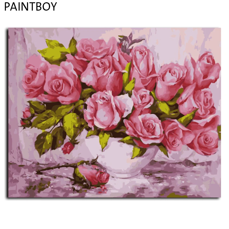 

Frameless Picture Romantic Rose DIY Oil Painting By Numbers Digital Canvas Oil Painting Wall Art For Living Room GX4550