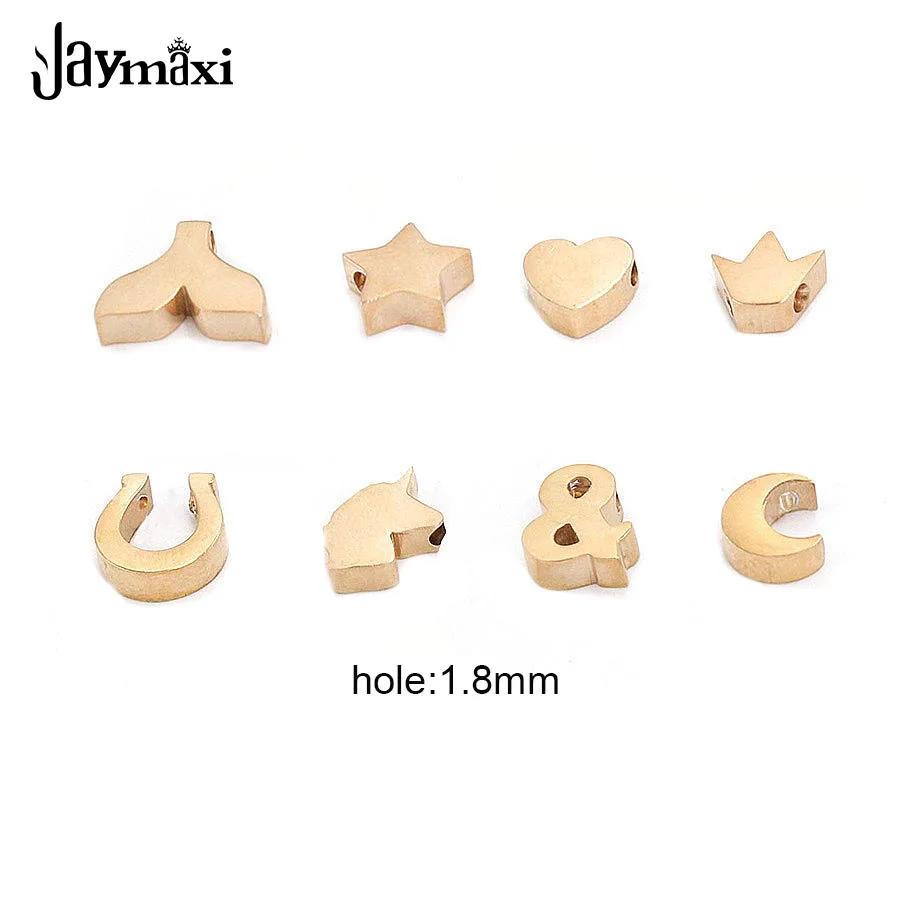

Jaymaxi Rose Gold Color Charms Mirror Polished Stainless Steel Heart Star Crown Fishtail Horseshoe 1.8mm Bead 20piece/lot