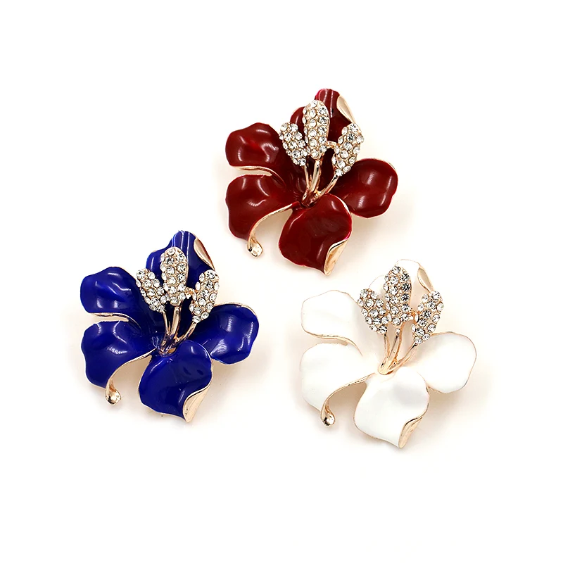 

baiduqiandu Brand New Arrival Blue / Red / White Enameled Crystal Flower Brooch Pins for Women in Gold Color Plated