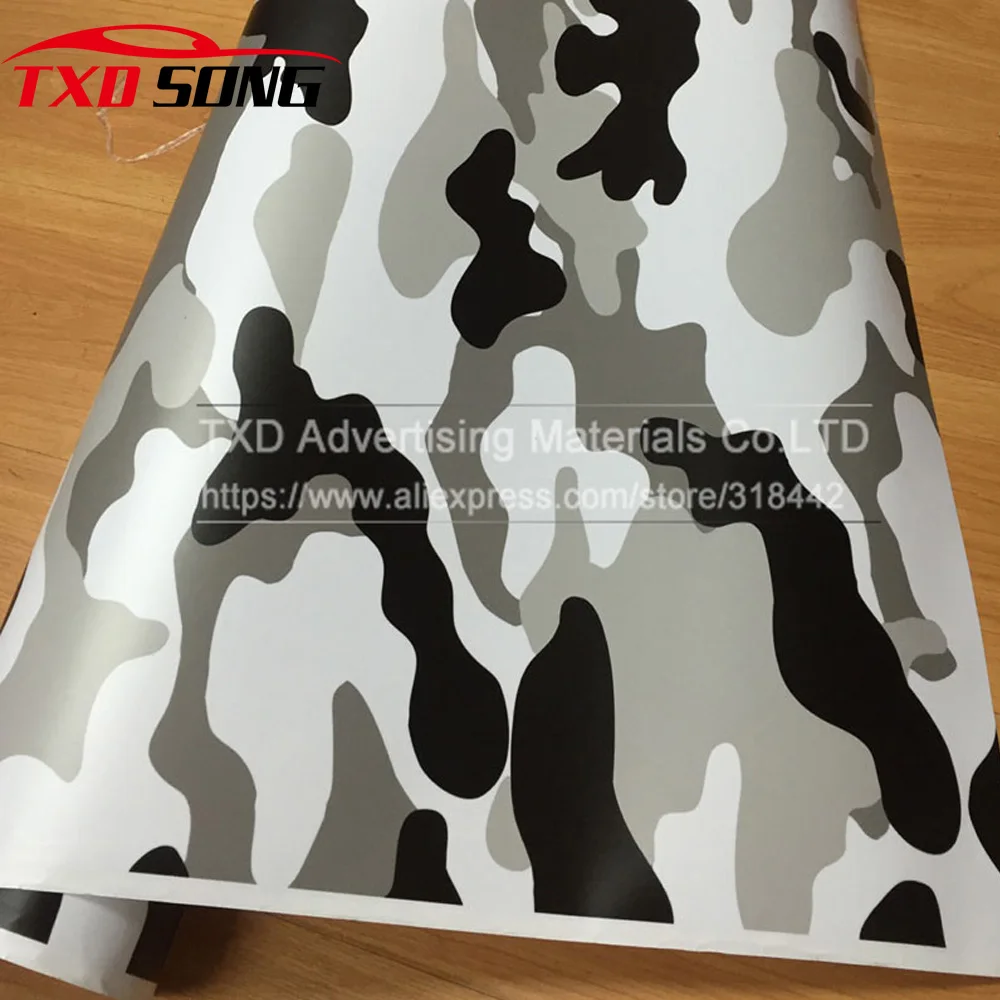 

Premium quality Snow Camo Vinyl Sticker for auto car decoration White and black camouflage wrap vinyl film By free shipping