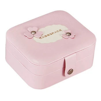 

CASEGRACE Double Layer Portable Travel Jewelry Box Napa Grain Leather Display Organizer Storage Case For Earrings Necklace Rin